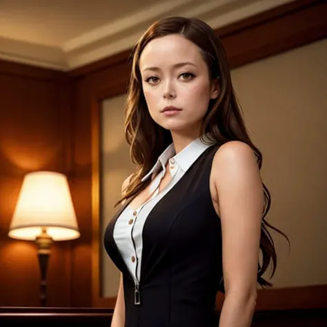 RAW photo of A smrglau in a haunted hotel, dynamic posing, formally dressed, unbuttoned white blouse, closeup, hyperrealism, lightroom, dark shot, intricate details, rule of thirds, (dark vignette:1.2), (hdr:1.3), (bloom:1.2), (filmic:1.25)