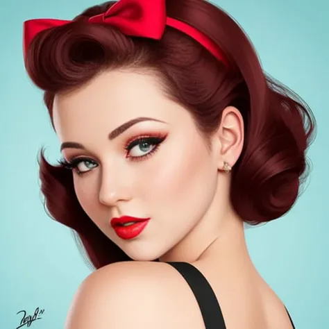 pin up, 1girl, pinup, face, eyes, lips, mouth, hair, detailed