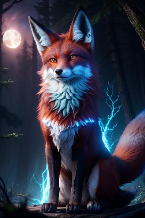 ((Shapeshifter dark red druid Mage Fox)), D&D, artstation, fantasy, magic the gathering artwork, cinematic lighting, centered, symmetrical, highly detailed, digital painting, , concept art, smooth, sharp focus, volumetric lighting, epic Composition, 8k, cgsociety, (detailed fur),standing in the middle of a (Enchanted forest:1.2),epic fantasy character,fantasy art, Shadows,destroyed trees, ruined forest, dark colors,fire flies,contrast,texture,realism,high quality, film grain,insane details, intricate details, hyperdetailed, soft cinematic light,adobe lightroom, photolab, intricate, highly detailed, muted colors, insane details, hyperdetailed, soft cinematic light, photolab, intricate,4K,8K,16K, UHD, highres, (8k wallpaper), film photo, De-Noise, f 5.6 , 85mm,Amazing photography ,dynamic compositon,Cinematic, shallow depth of field, Sharp focus, (extremely detailed CG unity 8k wallpaper), high detail, hdr, ultra realistic, detailed background, ((illustration)), (((masterpiece))), ((best quality)), (High resolution),photo-realistic,professional lighting,vibrant, film still, realistic proportions,raw,35mm,1/1250s, f/2.8, ISO 400, photograph, Eye detail, eye contact,(beautiful detailed fox eyes),((illustration)),(looking at viewer), ((night sky)),((fantasy)), RTX, Raytracing,((glowing particles in the air)),Fire in the background,electrical storm,deep shadow,vibrant colors, ominous atmosphere,vivid details, Moon light,(Ori and the Blind Forest),(ori and the will of the wisps), beautiful fur, (beautiful fox eyes), (almond-shaped eyes),portrait,beautiful fox paws,