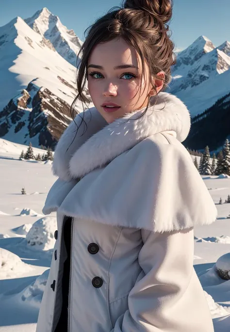 highres, bloom, cinematic lighting, snow,
a photo of attractive stunning woman, messy bun, covered by snow, behind glacial mountains
,(masterpiece:1.3), (best_quality:1.3), (ultra_detailed:1.3), 8k, extremely_clear, realism, (ultrarealistic:1.3)