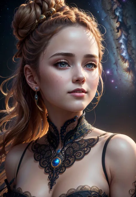 highres, shadows, absurdres, best_quality, ultra_detailed, 8k, extremely_clear, photograph, beautiful, sharp focus, hdr,
[(milky way (electricity, fractal, organic, virus, intricate, cosmic)) | (adult, perfect skin, female, looking away, portrait, upper body, smile, detailed eyes, sensual, stranded, beautiful light, hair bun) : 0.4], (highres, masterpiece, perfect lighting, bloom, cinematic lighting), Portfolio piece, RSEEmma, art by Jordan Grabuloski and Iskra Grabuloska, (intricate details:1.4)