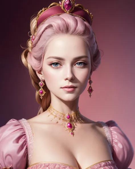 -- Portrait of the resplendent Queen Marie-Antoinette of France, bathed in delicate shades of pink, rendered in ultra-high 4K resolution, showcasing a photo-realistic quality akin to the works of Stanley Artgerm Lau