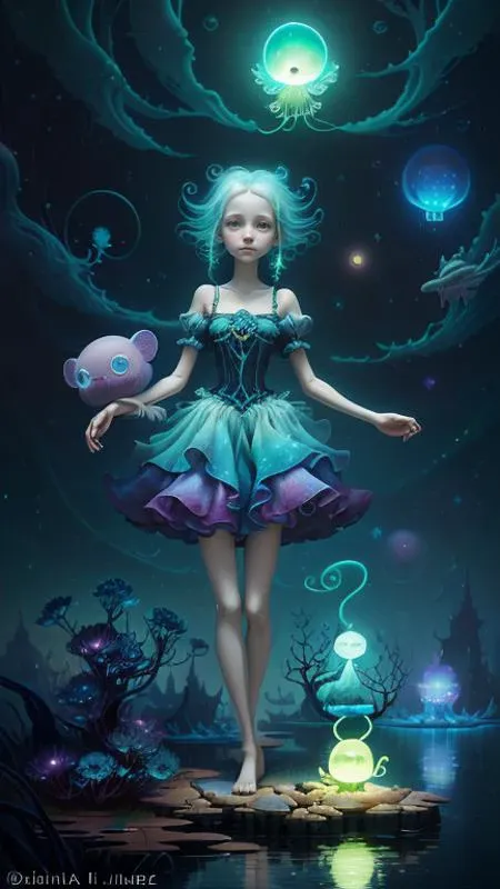 a surreal Bioluminescent, very very very cute Silene in a happy world by Daniel Merriam, Trending on Artstation, oil on Canvas by Elena Zhurikhina and Goro Fujita and Charlie Bowater, octane render, 4k, 8k, HD,