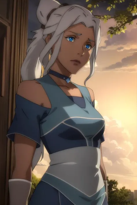 avatarkya, <lora:avatar kya-lora-nochekaiser:1>,
kya, long hair, ponytail, grey hair, hair bun, single hair bun, blue eyes, dark skin, dark-skinned female,
BREAK dress, jewelry, boots, choker, blue dress, grey footwear,
BREAK outdoors, forest, nature, grass, trees, sun, sky, clouds,
BREAK looking at viewer, (cowboy shot:1.5),
BREAK <lyco:GoodHands-beta2:1>, (masterpiece:1.2), best quality, high resolution, unity 8k wallpaper, (illustration:0.8), (beautiful detailed eyes:1.6), extremely detailed face, perfect lighting, extremely detailed CG, (perfect hands, perfect anatomy),