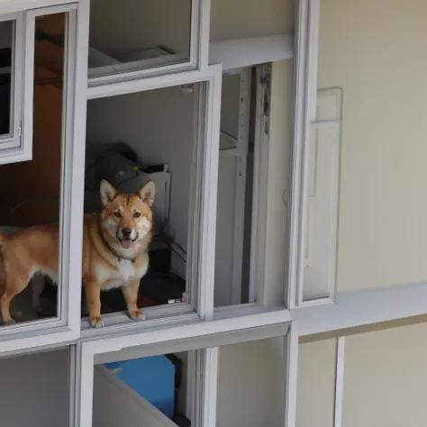 <lora:Whats_Through_The_Window_-_By_DICE:0.85> (sneak peek through window) dog