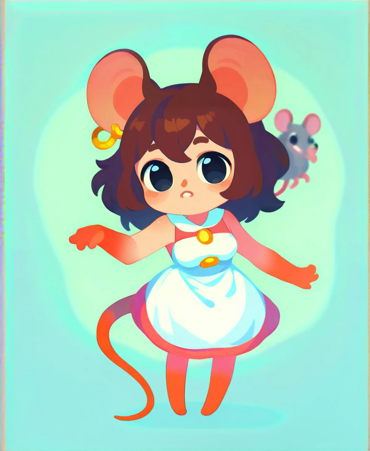 score_9_up, score_8_up, score_7_up, dynamic pose, full body, close-up, mouth focus, 1girl, (mouse girl), monster girl, brown hair, black eyes, mouse ears, (mouse tail), medium breasts, tail ornament, cute dress
, <lora:kurzgesagt_v1:1>, source_cartoon, kurzgesagt