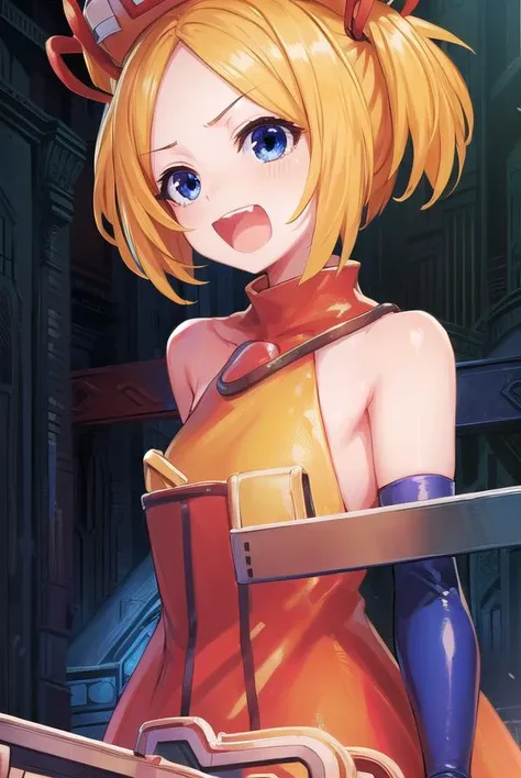 bsha, <lora:bsha-lora-nochekaiser:1>,
bsha, short hair, blue eyes, blonde hair, twintails, short twintails, <lora:talkmouth_A_v100:1>, open mouth,
BREAK gloves, hat, dress, boots, gun, huge weapon, orange footwear, orange dress, bare shoulders, red gloves,
BREAK indoors,
BREAK looking at viewer, (cowboy shot:1.5),
BREAK <lyco:GoodHands-beta2:1>, (masterpiece:1.2), best quality, high resolution, unity 8k wallpaper, (illustration:0.8), (beautiful detailed eyes:1.6), extremely detailed face, perfect lighting, extremely detailed CG, (perfect hands, perfect anatomy),