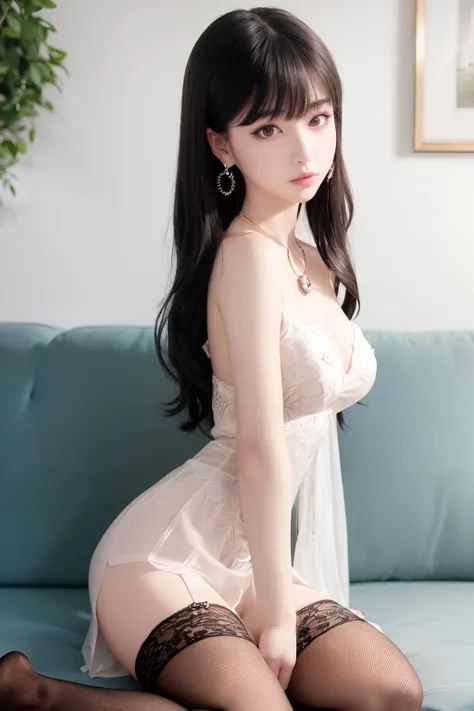 <lora:arurinh_v1_chilloutmix_NiPrunedFp16Fix_100_33pic_epoch1:0.5> arurinh,
absurdes, mouth closed, balanced eyes,
(Best quality details:1.2),realistic,8K High definition,(1girl:1.2),Ultra Detailed,High quality texture,intricate details,detailed texture,finely detailed,high detail,extremely detailed cg,High quality shadow,Detailed beautiful delicate face,Detailed beautiful delicate eyes,Depth of field,Ray tracing,(a beautiful 25 age years old sexy korean woman:1),medium breast, tall_female, beautiful_legs, Glow Eyes,blush, perfect body,skinny,
silver
fashionable
Flip-Flops,
red
baggy
Bell Bottom Jeans,
open coat:1.1, brown plaid skirt:1, stockings and garterbelt:1.2, long flowy hair, cozy living room, sunlight, kneeling on sofa, earrings,necklace, model, looking at viewer, from side, dynamic pose, earrings,necklace, model, looking at viewer, from side, dynamic pose,