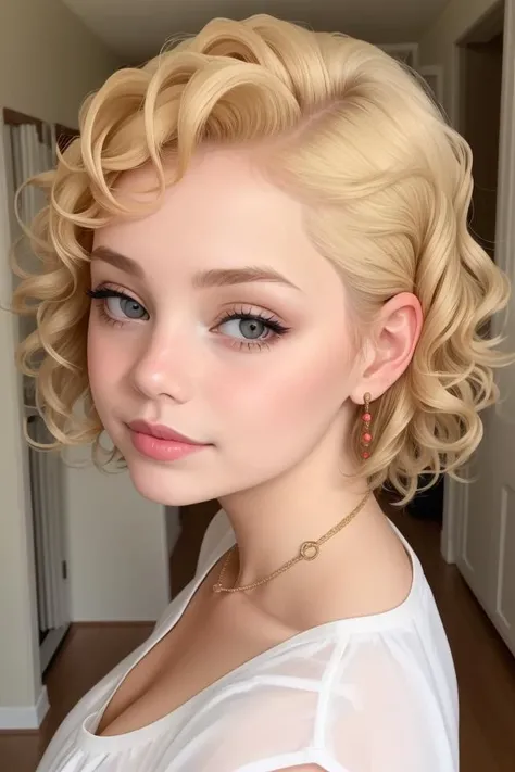 1 girl, adult woman, coral eyes, medium blonde twist-out,