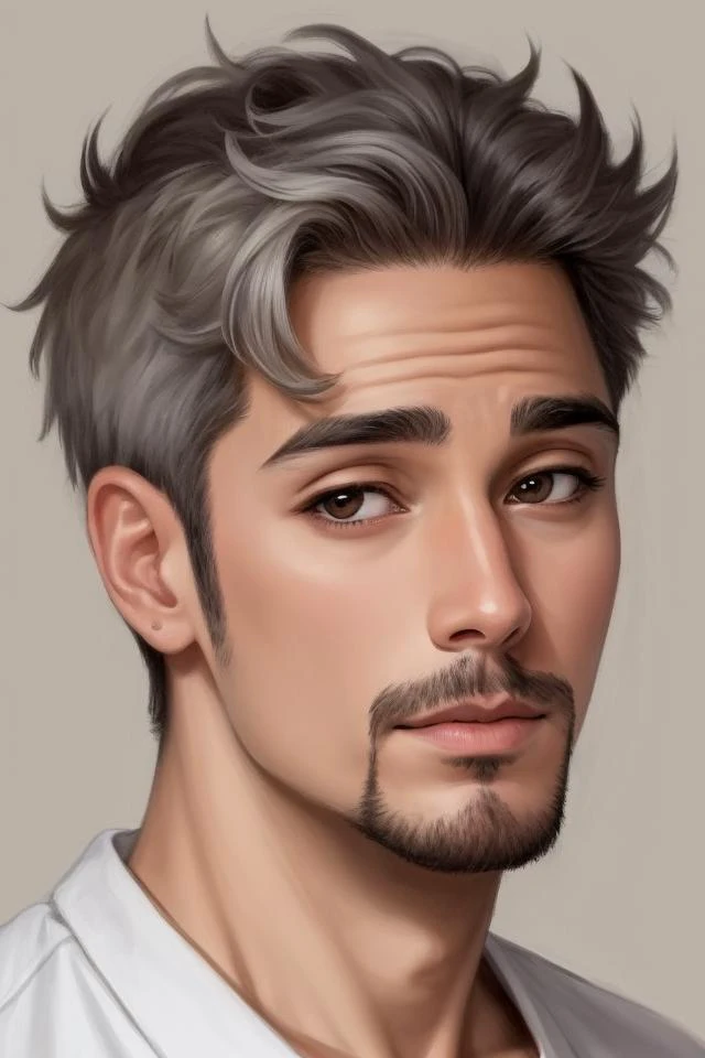 (1man, thin adult spanish male:1.2), brown eyes, gray hair, fade with goatee,