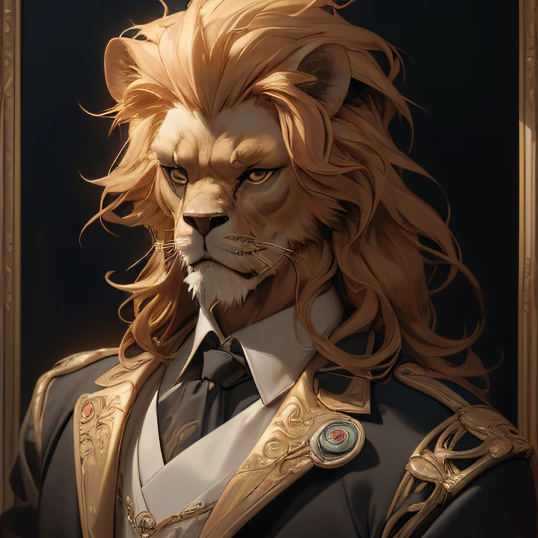 (best quality), (highly detailed), (masterpiece), (perfect lighting),
Baroque painting of lion man in a suit, close up