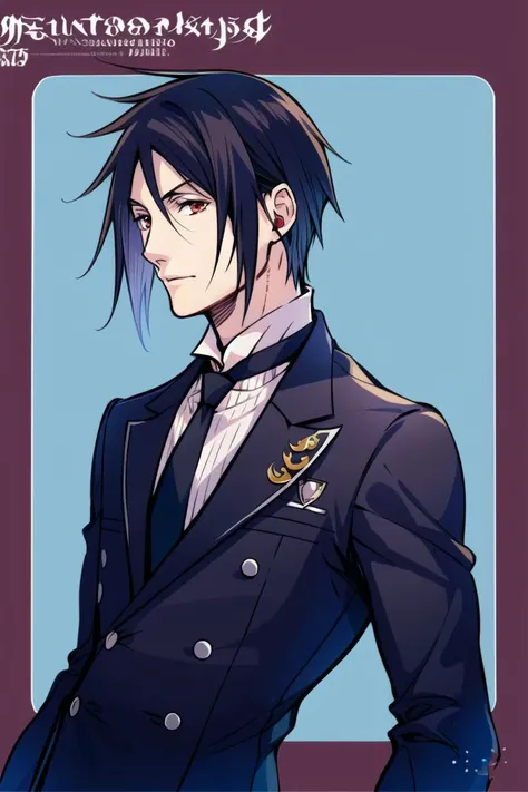 masterpiece, best quality, solo, 1boy, <lora:sebastian_michaelis-08:0.8>, sebastianv1, red eyes, male,, <lora:nomura_tetsuya:0.7>,nomura tetsuya,