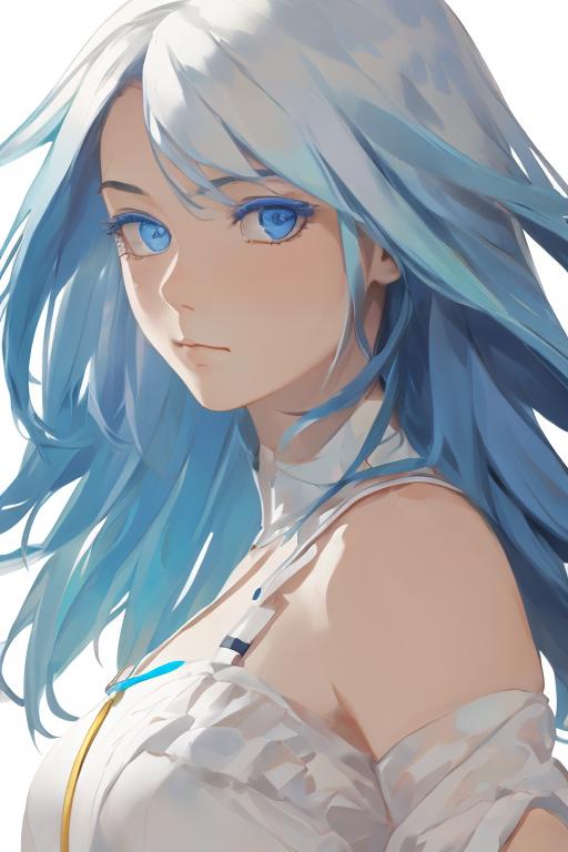 A close up of a woman with blue hair and a white top - SeaArt AI