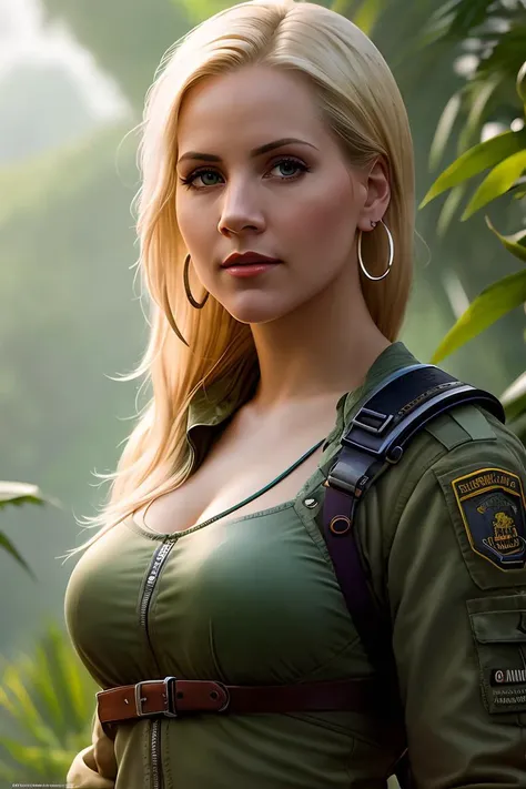 photo of (judrak:0.99), a woman as a movie star, modelshoot style, (extremely detailed CG unity 8k wallpaper), photo of the most beautiful artwork in the world, professional majestic oil painting by Ed Blinkey, Atey Ghailan, Studio Ghibli, by Jeremy Mann, Greg Manchess, Antonio Moro, trending on ArtStation, trending on CGSociety, Intricate, High Detail, Sharp focus, dramatic, photorealistic painting art by midjourney and greg rutkowski, (sexy military outfit), ((jungle)), ((aiming a weapon)), ((looking at viewer:1.3)), (detailed pupils:1.3), (modern outfit:1.2), (closeup:1.3), red lips, natural light, colorful, brightly lit, (hoop earrings)