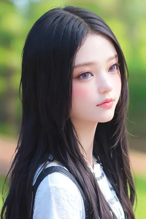 best quality, masterpiece, (photorealistic:1.4), Close up, 1 girl, upper body, Black Dress, Corset, long hair, cute, flowers around, forest background, sweet girl, IDOL, -- Face Details:1.7 -- <lora:HN:0.84>