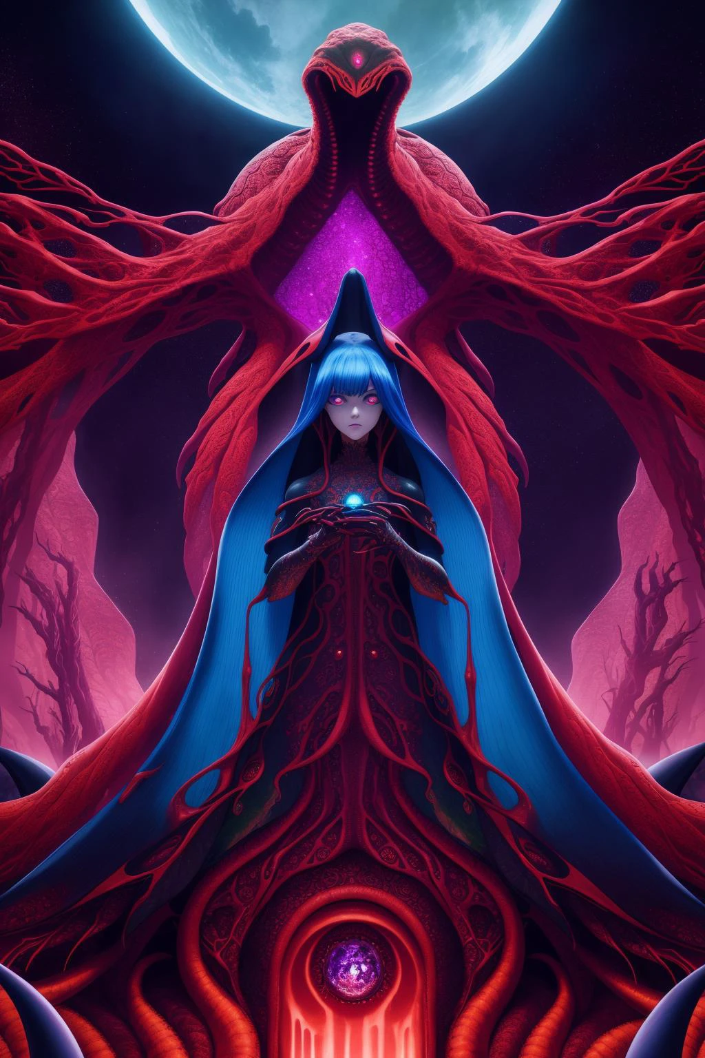 deep color, futuristic, intricate detail, masterpiece, best quality, eldritch horror, alien, deity, color splash