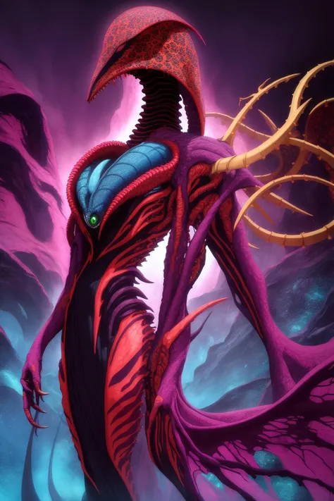 deep color, futuristic, intricate detail, masterpiece, eldritch horror, alien, deity, color splash