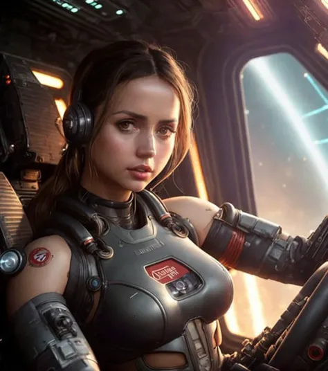 RAW photo of cute emb-anada girl as a sci-fi astronaut, interior of a cockpit on a sci-fi spaceship, (highly detailed:1.2),(best quality:1.2),(8k:1.2),sharp focus,(hazel eyes:1.1),(subsurface scattering:1.1),award-winning portrait photography,(close shot:1.2)
skintight cyberpunk bodysuit, pilot's seat, many detailed controls and screens
(very detailed background:1.2),(blockbuster sci-fi movie:1.1), dramatic lighting, by artgerm wlop annie leibovitz jeffrey simpson jock sturges