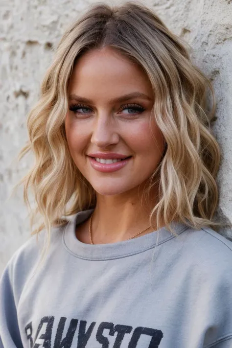 <lora:jennastar:1>,jennastar,closeup headshot,in front of a (ruined-wall:1.1),wearing a (crewneck-sweatshirt:1.1),(smiling),, Fujifilm X-T3,1/1250sec at f/2.8,ISO 160,84mm,RAW photo,Uplight,wide shot,ideal face template,film grain,distance from camera,RAW Photo, DSLR,, <lora:add_detail:1>, photorealistic photo,highly detailed 8k photo,hyperrealism,