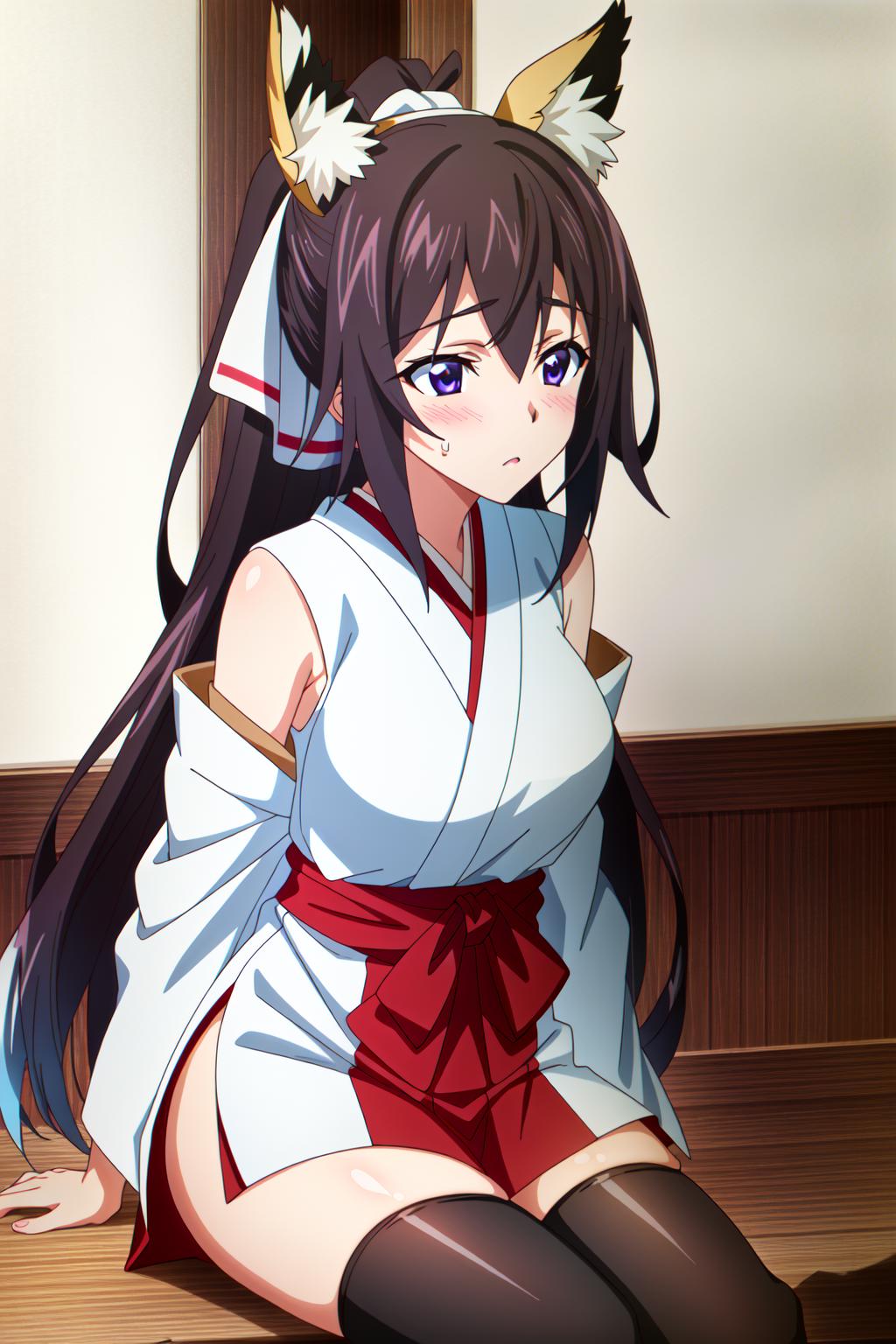 Anime girl with long hair sitting on the floor in a room - SeaArt AI