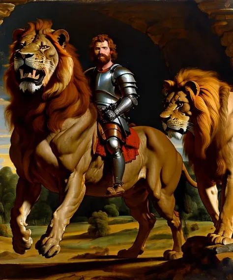 a knight, a lion, by wjqrubens, <lora:wjqrubens-13:0.6>