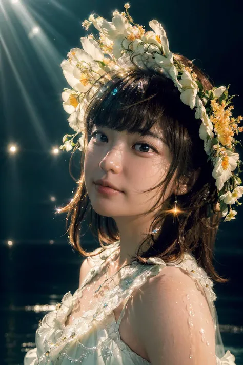 1girl, upper body, (in an abstract water), looking at viewer,
BREAK,
(masterpiece:1.2), (best quality:1.2), (extremely detailed:1.2), (photorealistic:1.1), (extremely detailed face), (ultra detailed), cinematic lighting, light rays, (Tyndall effect:1.2), (romanticized, bloom, swirling lights, light particles), simple background,