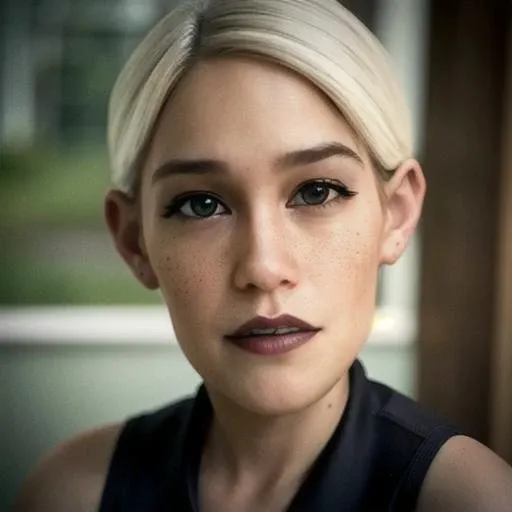 8k, best quality, real picture, intricate details, ultra-detailed, ultra highres, depth field,(photorealistic,realistic:1.2),masterpiece,photo of Agent Croft,Agent uniform, white hair in a bun, blacklipstick, freckles, <lora:Agent_croft>
