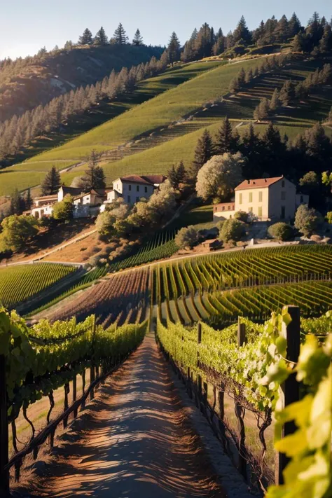 8k, best quality, real picture, intricate details, ultra-detailed, ultra highres, depth field,(photorealistic,realistic:1.2),masterpiece, <lora:add_detail:1>,
0.25 :: close-up , straight-on shot , from below ,
at dawn ,
( Picturesque Vineyards: Savor the charm of the Napa Valley in California, with its rolling vineyards, charming wineries, and idyllic countryside :1.3),