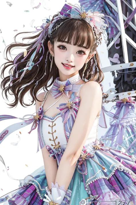 best quality, masterpiece,(Depth of field:1.5),
realistic, photorealistic, masterpiece, best quality, 1girl, solo, in stage, stage lighting, stage spotlight, looking at viewer, smile, idol_singing_costume, (pureerosface_v1:0.8),
<lora:idolSingingCostume_v11:0.8> <lora:kanna_lora-05:0.1> <lora:envybetterhandsLocon_beta2:1>