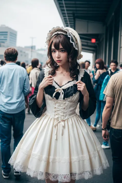 cosplay,pov,natural lighting,1girl,solo,
****ta_dress,standing,bonnet,
<lora:mix4:0.1>,crowd,cosplay,<lora:cp29:0.6>,
blur,blurry,blurry background,nsfw,
Insanely Detailed,Art by Gregory Crewdson,Yoji Shinkawa,Guy Denning,James Jean and Liz Gael,Ink Drip,Paint Splatter,((Chiaroscuro)),((((Textured)))),