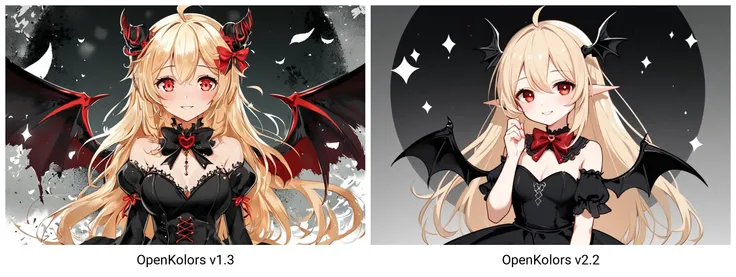 äºæ¬¡å
卿¼«é£æ ¼, anime artwork, chibi, vampy, This image depicts an adorable illustration of a young female character with long blonde hair and red eyes. She has a heart-shaped bow with a red ribbon on her black outfit, which includes a skirt, a blouse, and a decorative collar. The background features a large black circle with small white stars, creating a magical theme. She also has bat-like horns on either side of her head, adding to her fantasy-like appearance. The overall style is cute and whimsical, capturing the charm typical of fantasy or cute anime aesthetics. wings, chibi, solo, head wings, smile, bat (animal), fang, skirt, cape, vampire, bat wings