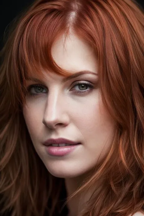 Hyperrealistic art portrait photo of hwm, 1 woman, short red hair, shoulder length, straight wavy hair, <lyco:HayleyWilliams-RealVision-V1.0:1.0> . Extremely high-resolution details, photographic, realism pushed to extreme, fine texture, incredibly lifelike