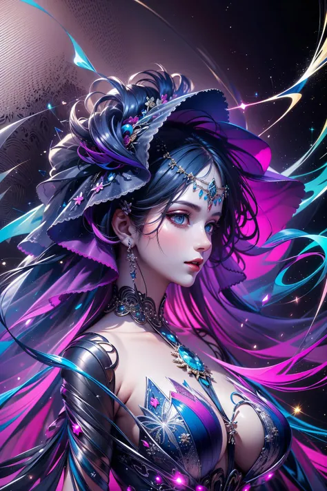 (masterpiece, top quality, best quality, official art, beautiful and aesthetic:1.2), (1girl:1.3), extremely detailed,(fractal art:1.2),colorful,highest detailed,(zentangle:1.2), (dynamic pose), (abstract background:1.5), (treditional dress:1.2), (shiny skin), (many colors:1.4)
1girl,realistic style with fantasy elements,high-definition,realistic blue and light black,charming realistic characters,shiny skin,Surrealism,detailed clothing
<lora:lishirenveil:1:lbw=1,0.9,0.9,0.9,0.5,0.5,0.5,0.3,0,0,0.3,0.5,0.5,0.5,0.5,0.2,0.2>,(((veil,colorful veil,Veil with light particle effect,glowing,dress))),