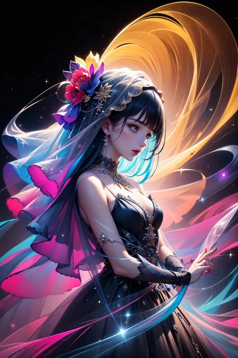 (masterpiece, top quality, best quality, official art, beautiful and aesthetic:1.2), (1girl:1.3), extremely detailed,(fractal art:1.2),colorful,highest detailed,(zentangle:1.2), (dynamic pose), (abstract background:1.5), (treditional dress:1.2), (shiny skin), (many colors:1.4)
1girl,realistic style with fantasy elements,high-definition,realistic blue and light black,charming realistic characters,shiny skin,Surrealism,detailed clothing
<lora:lishirenveil:1:lbw=1,0.9,0.9,0.9,0.5,0.5,0.5,0.3,0,0,0.3,0.5,0.5,0.5,0.5,0.2,0.2>,(((veil,colorful veil,Veil with light particle effect,glowing,dress))),