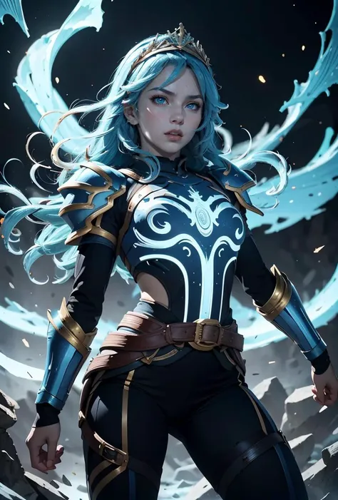 (masterpiece, best quality), 1girl,<lora:ChromxDSamus:0.8> ChromxDSamus, 1girl, solo, long hair, blue hair, blue eyes, long sleeves, hair between eyes, blue hair, belt, pants, blue armor, tiara, shoulder armor