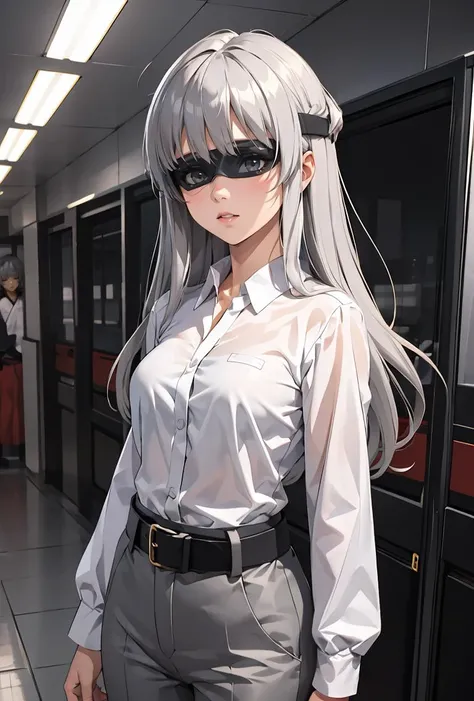 (masterpiece, best quality), 1girl,   <lora:ElleBattleSaga:0.8> ElleBattleSaga, 1girl, solo, long hair, grey hair, grey shirt, long sleeves, medium breasts, black belt, grey pants, blunt bangs, goggles, head-mounted display,
