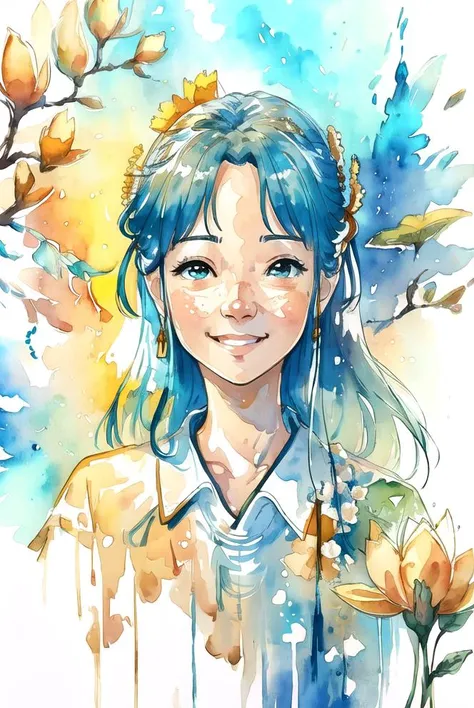 8k watercolor of aH yperdetailed torso portrait, top down view of an intricate detailed fairy, in a magical pond, floating in the water on her back looking up at the camera, smiling, sunny day, detailed perfect eyes, inspired by ross tran and wlop and masamune shirow and kuvshinov, concept art, intricate, highly detailed, photorealistic, 8 k, huang guangjian, cgsociety, <lora:watercolorV1:0.9>
