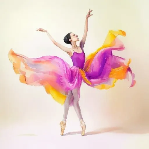 a classic ballet dancer, rainbow dress <lora:watercolo_candidate_0.5:1.0>