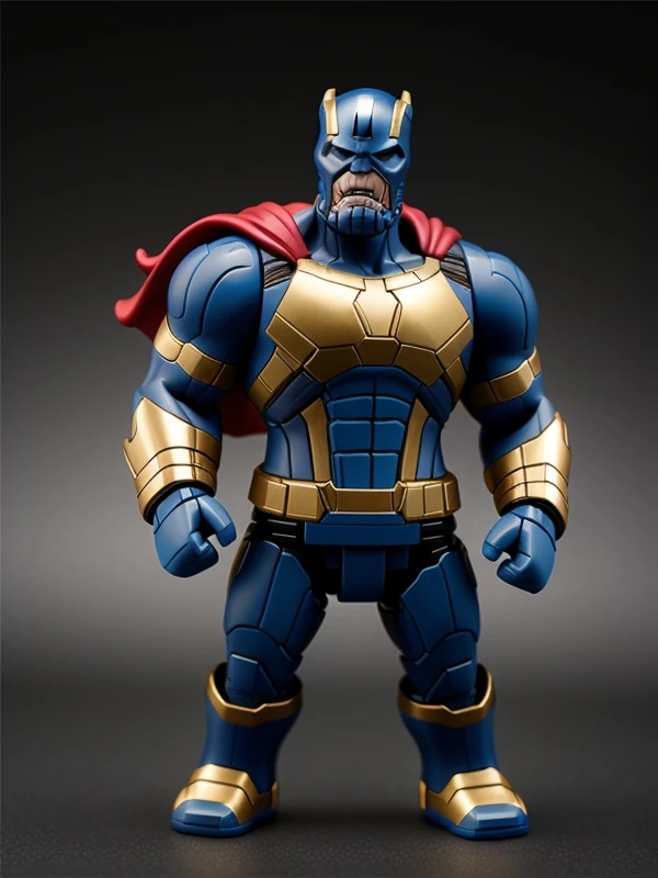 action pose toy as Thanos Hero Marvel by BearBrick. looking at the camera, pastel colors, glossy plastic, dark background, more detail <lora:toys:0.7>