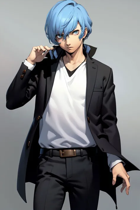 cowboy_shot, solo, 1boy, male focus, naughty_face, light blue hair <lora:Soejima_shigenori_style_v02:1>
