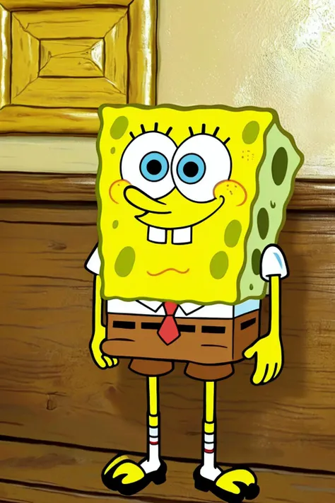 <lora:spongbob:0.9>, picture of spongbob, yellow, smile, tie, white shirt, brown shorts, masterpiece, best quality, (detailed face, detail skin texture, standing, smiling, looking at the camera, ultra-detailed body)
