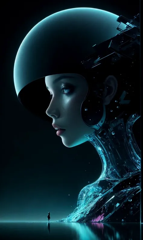 , (solitary gorgeous woman:1.2), nvdreampunk, (abstract surrealism:1.2), Cobalt Blue, <lora:nvdreampunk:0.8>, high gloss, dreamlike, reflections, close-up