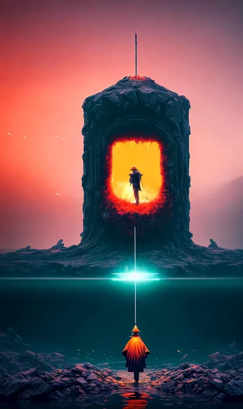 , (solitary Combat Mage:1.2), nvdreampunk, (abstract surrealism:1.2), Vibrant Orange, <lora:nvdreampunk:0.8>, high gloss, dreamlike, reflections, close-up