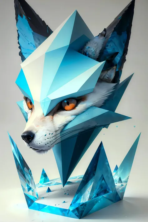 fox head, abstract geometry, surrealism, mixed media, icy blue, <lora:nvdreampunk:0.5>