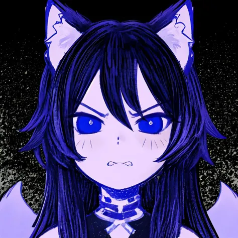 masterpiece, best quality, black background, headshot, 1girl, long hair, black hair, animal ears, angry, furious, omori, <lora:OmoriStyle:0.9>