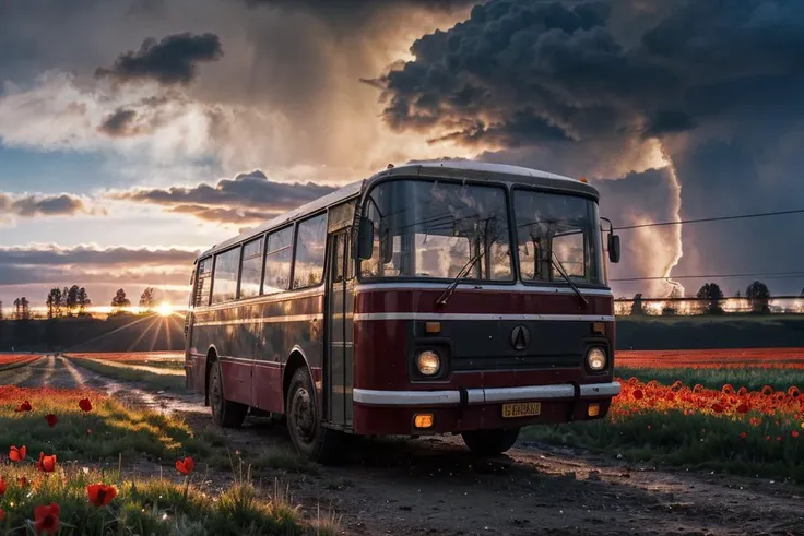 photo RAW,(gel40bo,(winter showstorm:1.3),(1980s:1.3),(old Russia:1.2) landscape,(black parking bus on A tranquil, moonlit field of wild poppies),sunrays,(bokeh:1.3) <lora:gelios40bokeh_v2:0.5> <lora:laz695:0.7>, dusty atmospheric haze, high quality textures of materials, volumetric textures, coating textures, metal textures, (natural colors, correct white balance, color correction, dehaze,clarity)), masterpiece, award winning photography, natural light, perfect composition, high detail, hyper realistic,lens flare,Timeless Elegance, Classic Tones, Refined Lighting, depth of field,sharp focus, dark theme <lora:lowra_v10:0.06>