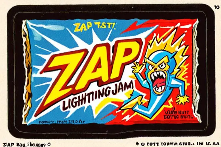 Sticker of a bag of
Zap-Tastic Lightning Bolt Jam
, Wacky Packages Style
<lora:Wacky_Packages_TOPPS_Style_XL>
{ Bland-O's Tasteless Cereal|
Snail-O's Escargot in a Can|
Shriekin' Shampoo for Scream-Queen Hair|
Grumblestiltskin's Pickled Grouch Gherkins|
Clamouflage Invisible Seafood Chowder|
Quacktastic Duck Tape for Beak Repairs|
Crunchy Munchkins Leprechaun-Sized Snack|
Noodle-Noodle Brain-Teaser Pasta|
Bizarro Baked Beans, the Musical Fruit|
Icy Hot Sauce, Fire and Frost in Every Bite
Fizz Bang Boom Cola|
Giggles Galore Nitro-Powered Laughter|
Gummy Tummy Tornado|
Whiz-Bang Whipped Cream Explosion|
a {stick|wand|rod} of Hocus-Pocus Hiking Stick|
Zap-Tastic Lightning Bolt Jam|
Loony Balloony Inflatable Popcorn|
Gobbledy Goo Monster Slime|
Whatchamacallit Whoopee Cushion Gummies|
Quirky Quencher Absurdity Elixir}
, Wacky Packages Style
<lora:Wacky_Packages_TOPPS_Style_XL>
