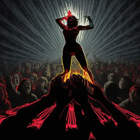 asdKMFDM, corrupt idol worship propaganda, corruption, (colorful illustration:1.4), sharp focus, hard lines, stylized stencil effect