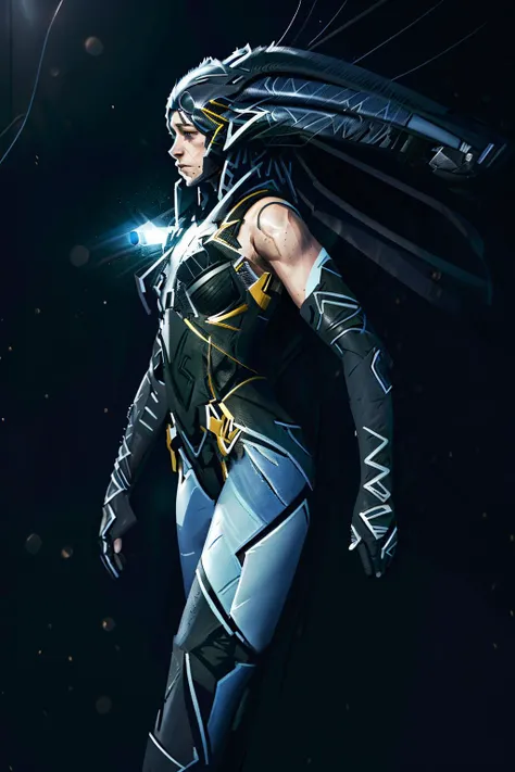 (a man in a costume suit with black helmet and gloves), (hand well), (finger well), (long braided hair), (bangs), funky pose, with in frame, ultra-detailed, 8k, masterpiece, (volumetric lighting), beautiful detailed eyes, (ambient light), realistic shadows, (fullbody:1), (1girl), (cowboy shot), looking at viewer, perfect body, body well:1, leg well:1, arm well:1