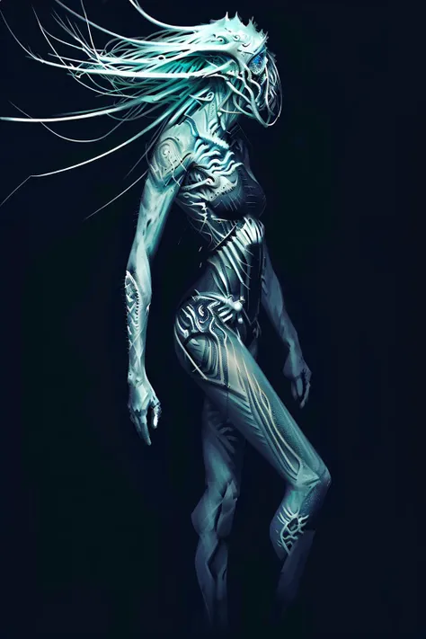 (a very creepy looking creature with a long tail), (hand well), (finger well), (long braided hair), (bangs), funky pose, with in frame, ultra-detailed, 8k, masterpiece, (volumetric lighting), beautiful detailed eyes, (ambient light), realistic shadows, (fullbody:1), (1girl), (cowboy shot), looking at viewer, perfect body, body well:1, leg well:1, arm well:1